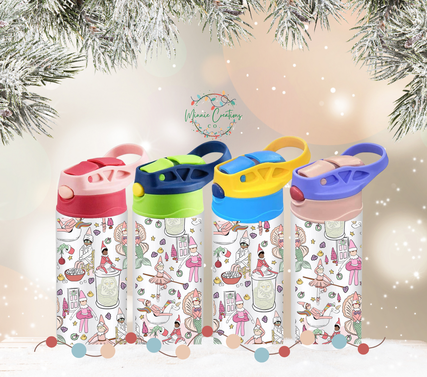 Elf on the Shelf Inspired Kids Water Bottles | Boy Elf 12oz Water Bottle | Girl Elf 12oz Water Bottle