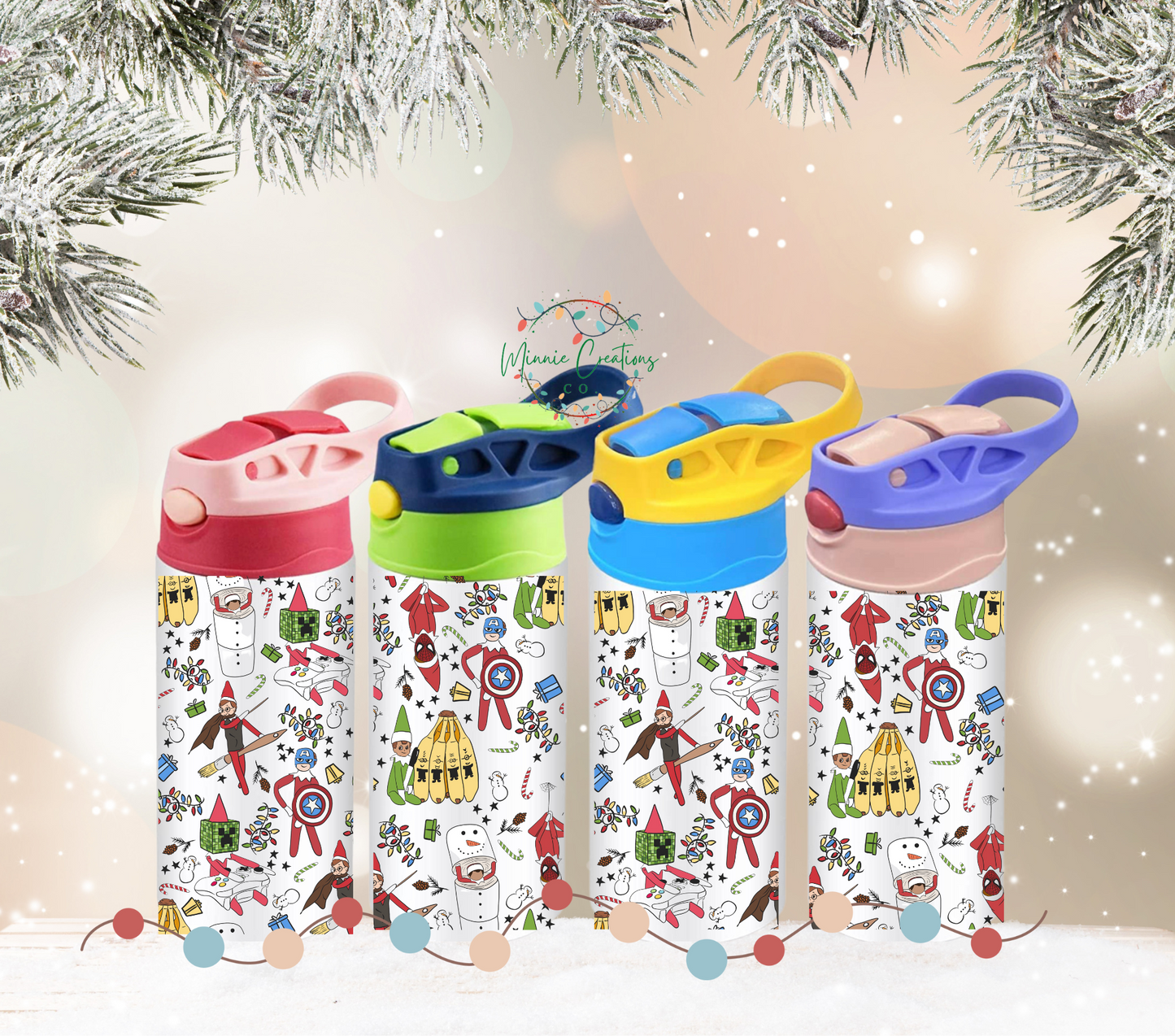 Elf on the Shelf Inspired Kids Water Bottles | Boy Elf 12oz Water Bottle | Girl Elf 12oz Water Bottle