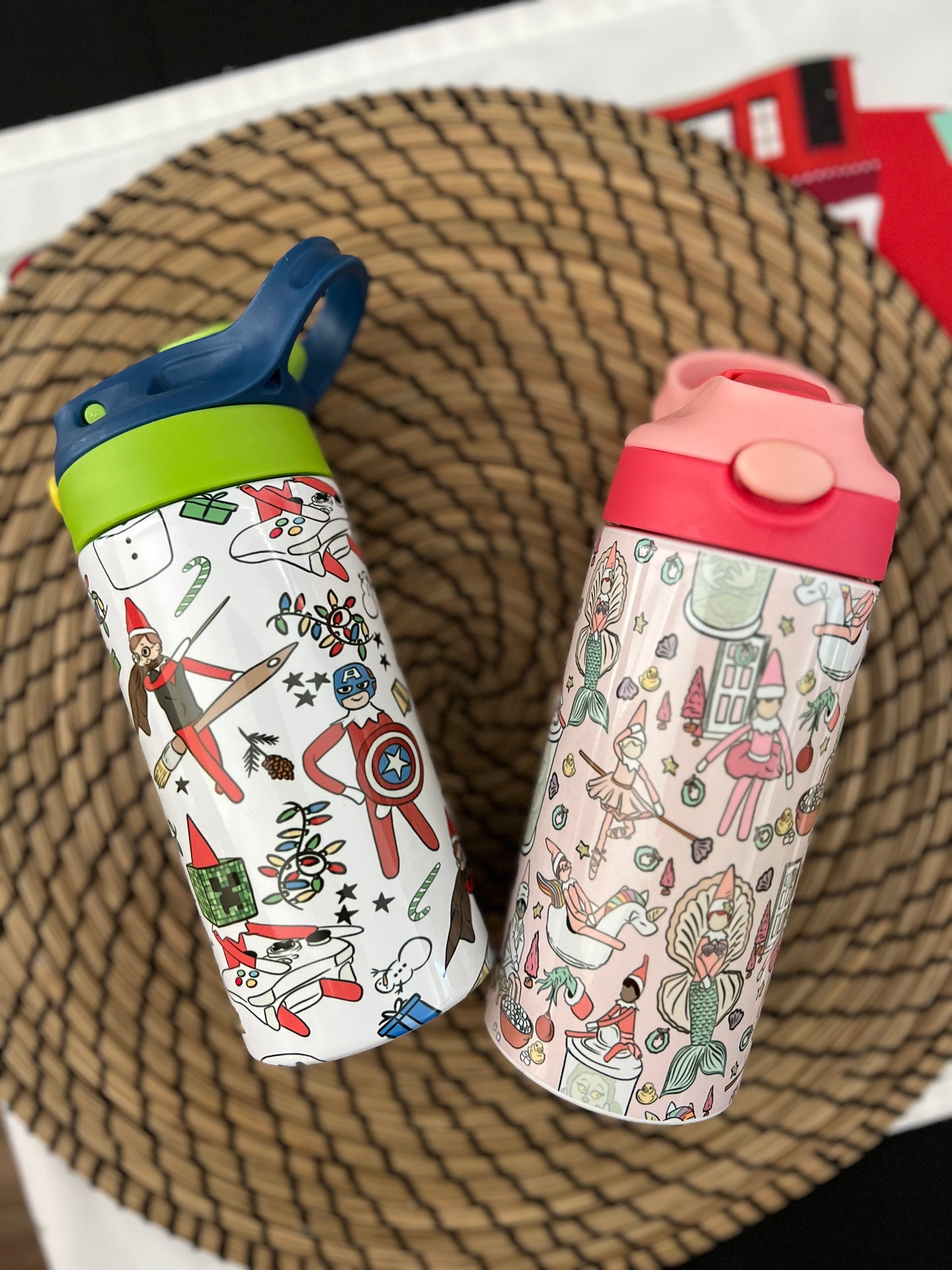 Elf on the Shelf Inspired Kids Water Bottles | Boy Elf 12oz Water Bottle | Girl Elf 12oz Water Bottle