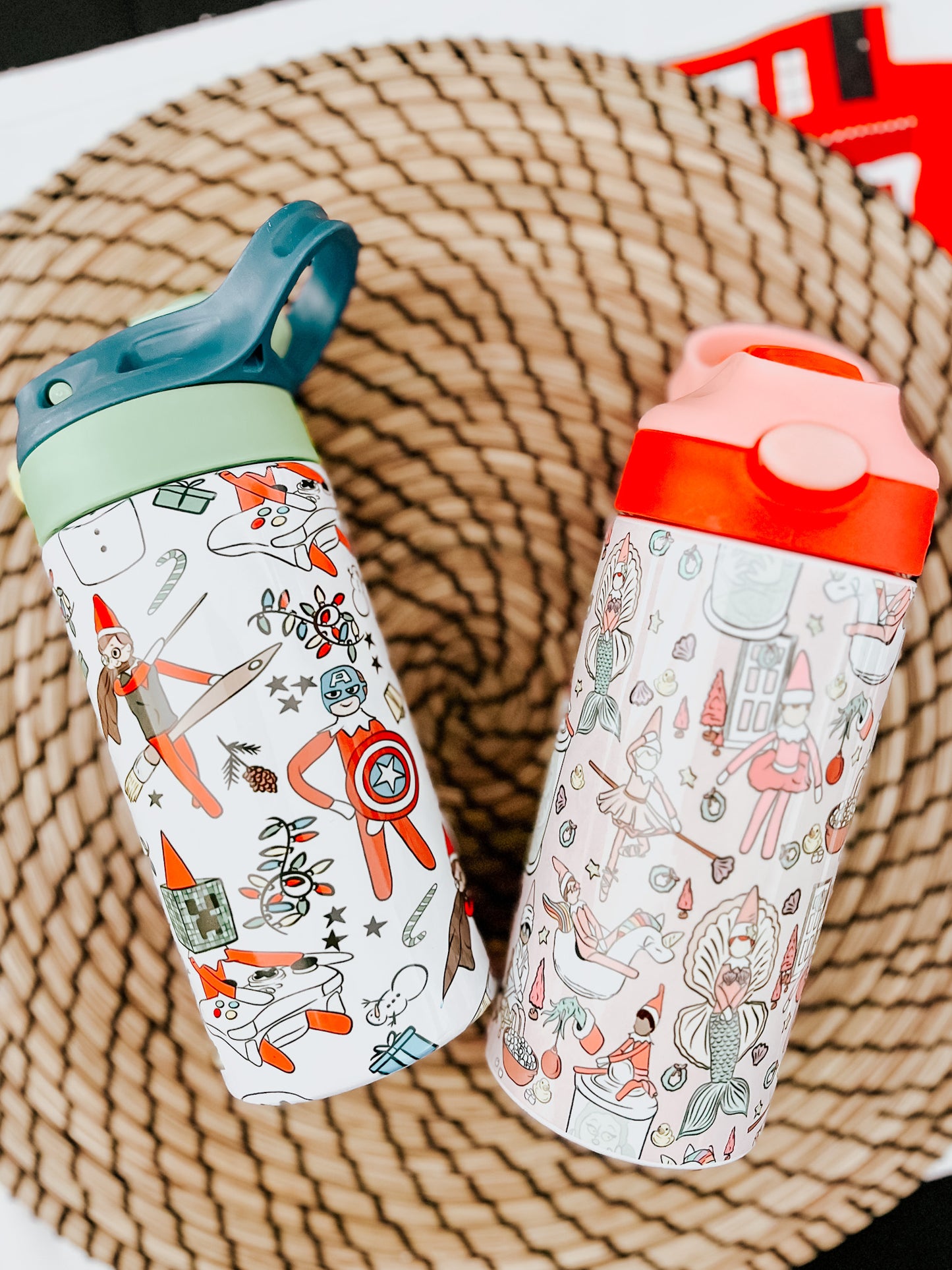 Elf on the Shelf Inspired Kids Water Bottles | Boy Elf 12oz Water Bottle | Girl Elf 12oz Water Bottle