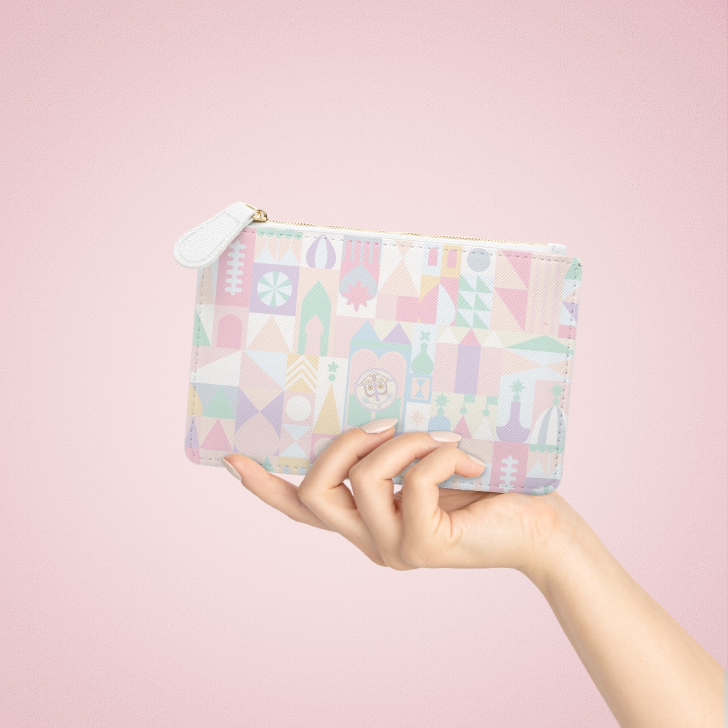 Mini Clutch Bag — Pastel Geometric Castle Pattern Wristlet