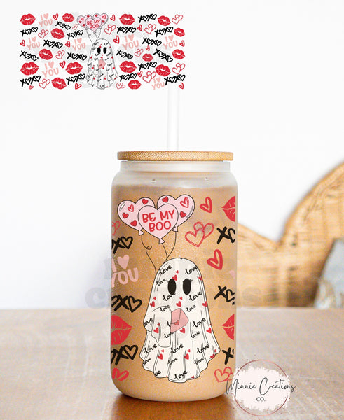 Boo Valentines Day Glass Can cup