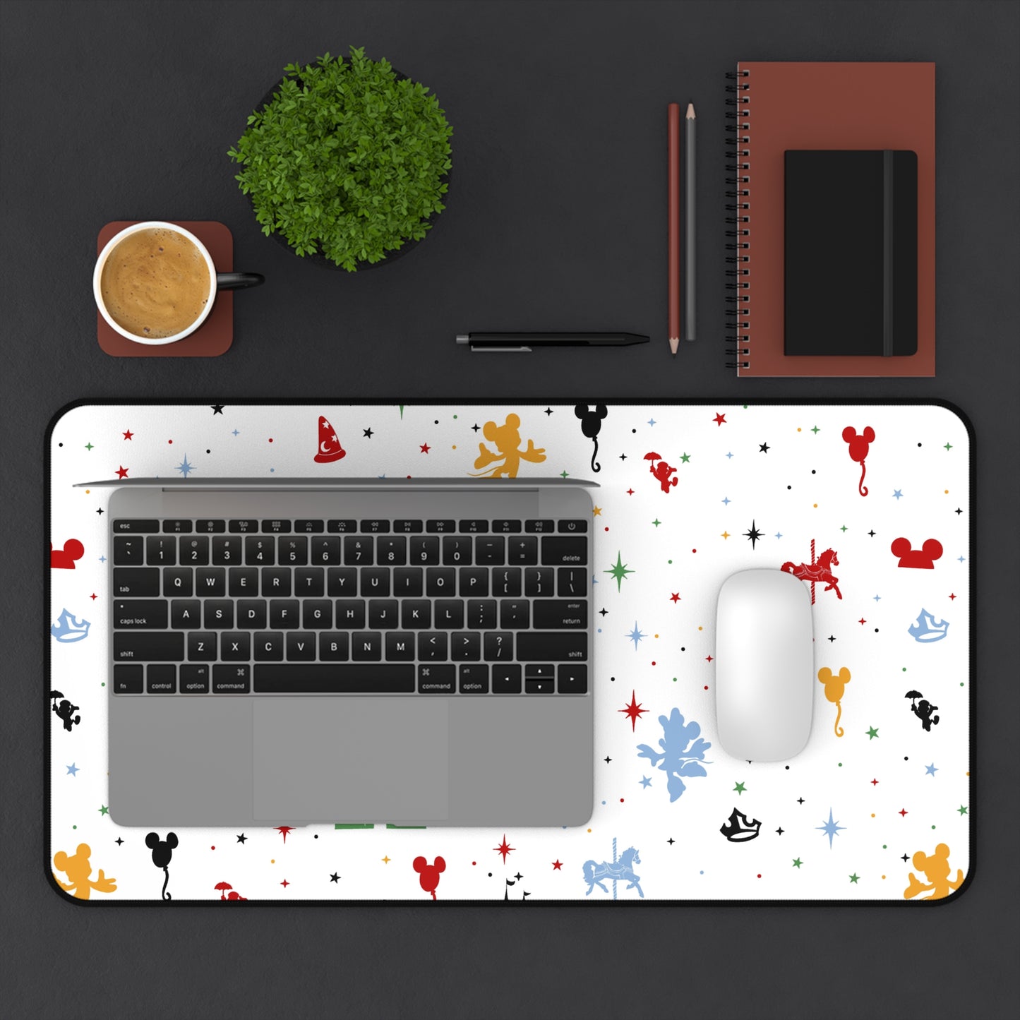Disney Castle Icon Pattern Desk Mat — Colorful Character Silhouette Mousepad