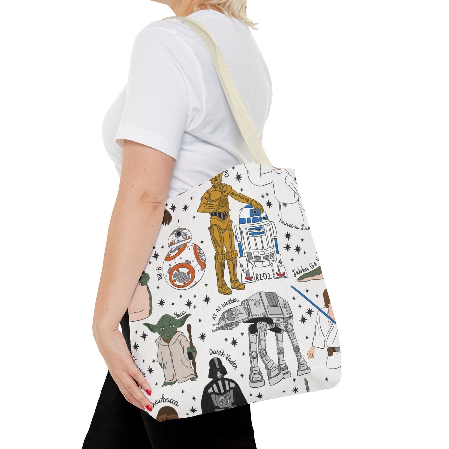Star Wars Character Pattern Tote Bag — R2-D2, C-3PO, BB-8 & More