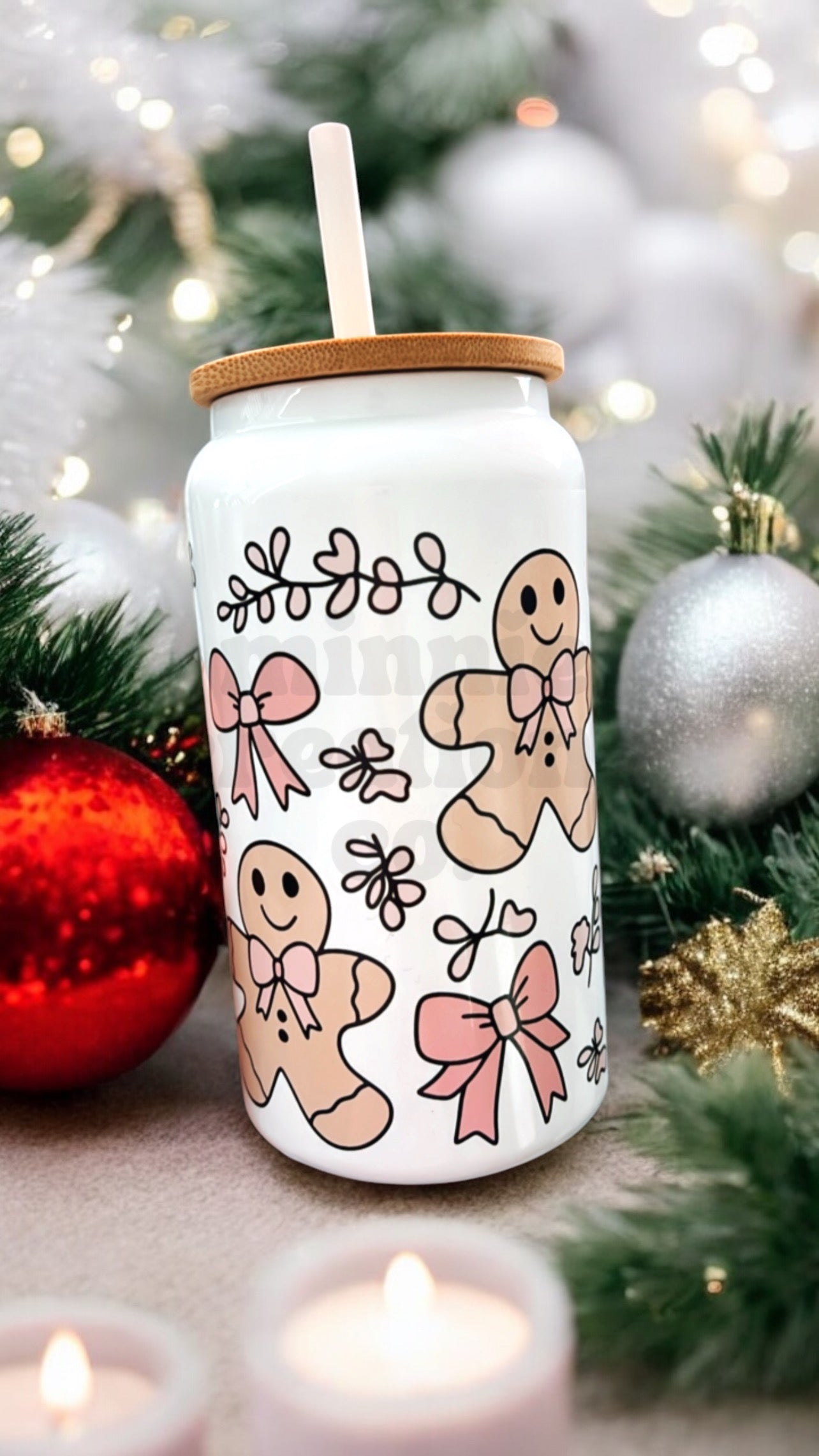 Just a girl Gingerbread Glass Can cup | Bowmas Ginger cookies White insulated Cup