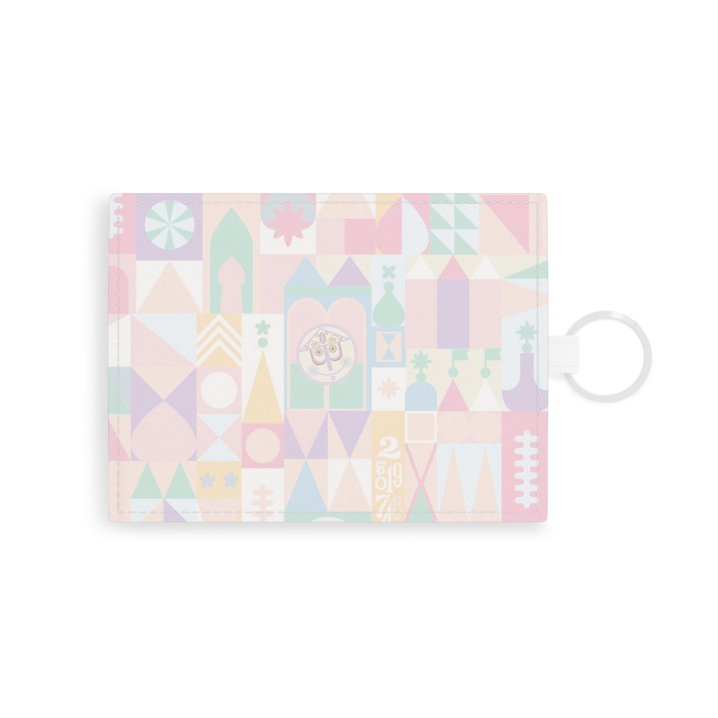 Saffiano Leather Card Holder — Pastel Geometric Castle ID Wallet