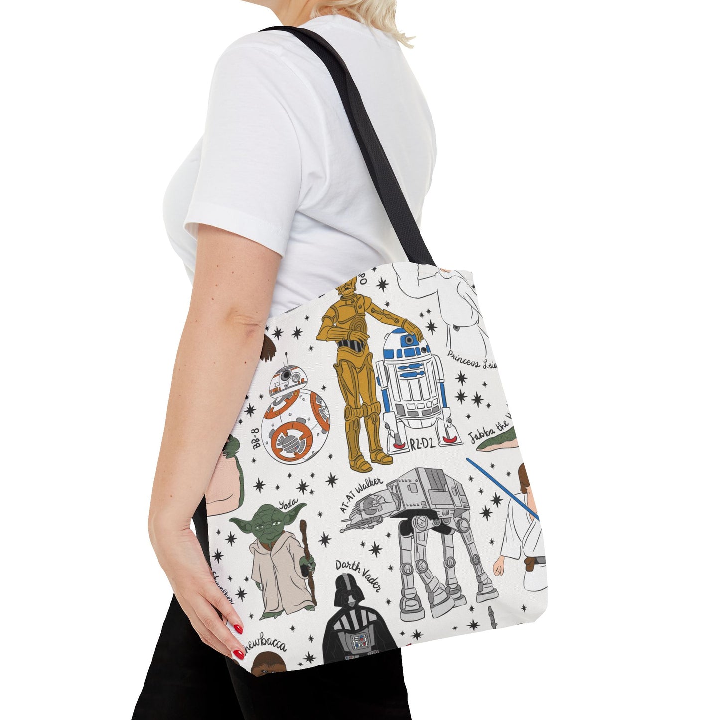 Star Wars Character Pattern Tote Bag — R2-D2, C-3PO, BB-8 & More