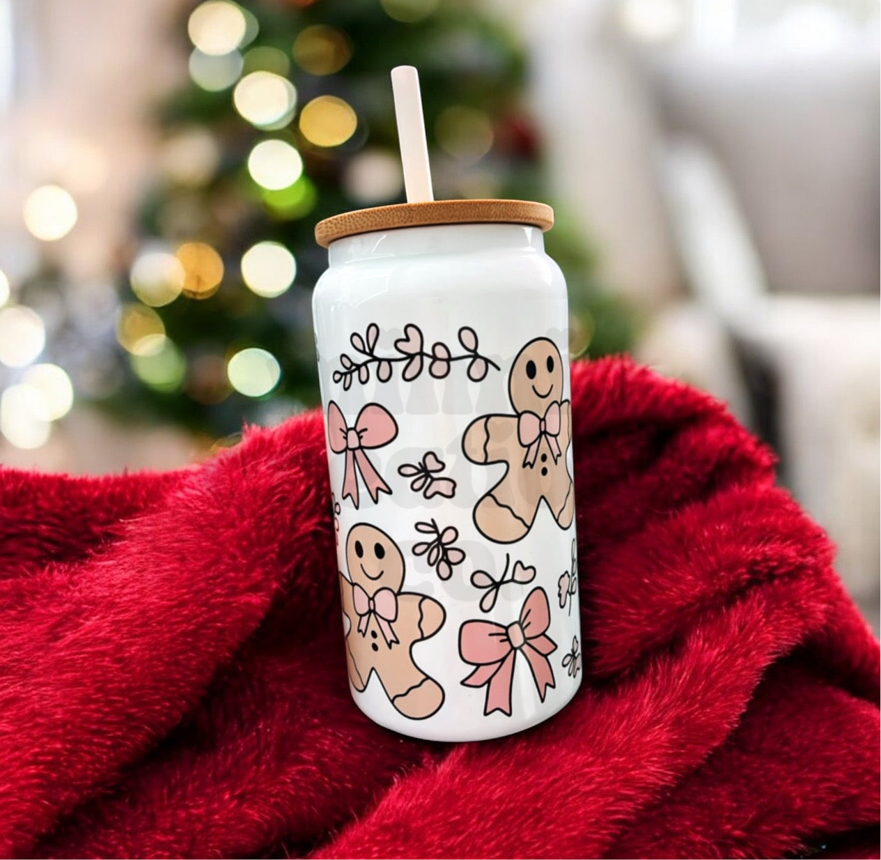 Just a girl Gingerbread Glass Can cup | Bowmas Ginger cookies White insulated Cup