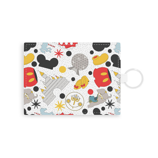 Theme Park Icons Saffiano Leather Card Holder — Retro Mickey & Attractions Pattern