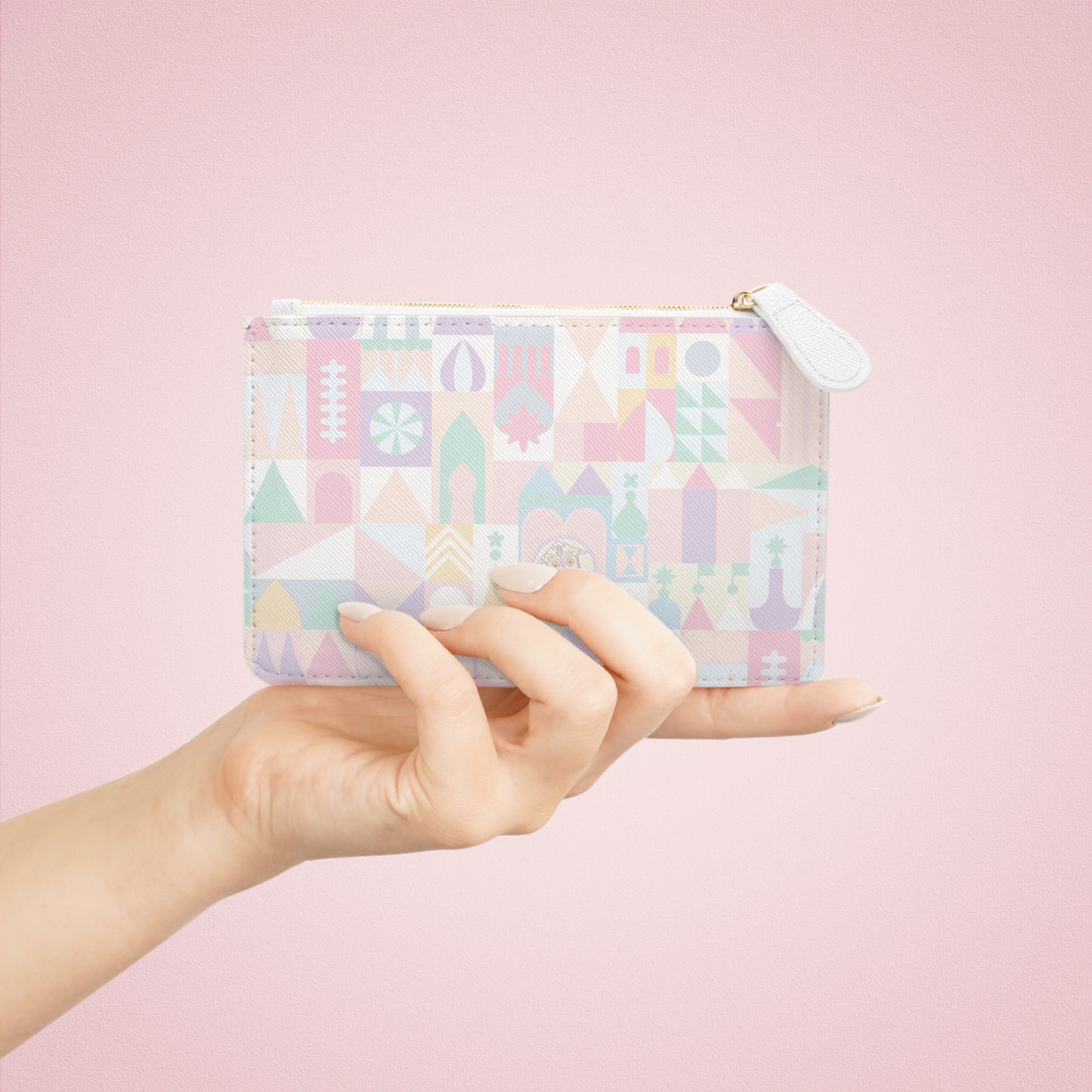 Mini Clutch Bag — Pastel Geometric Castle Pattern Wristlet