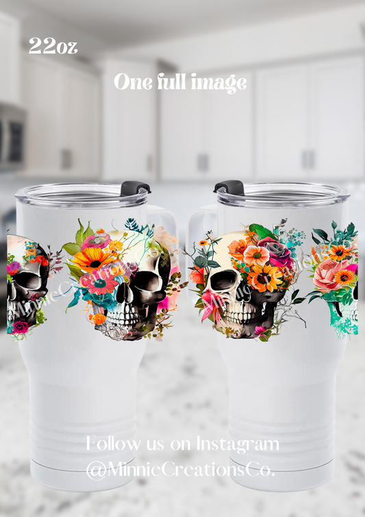 Floral Skulls Double walled 22oz tumbler. | Custom 22oz Water Bottle