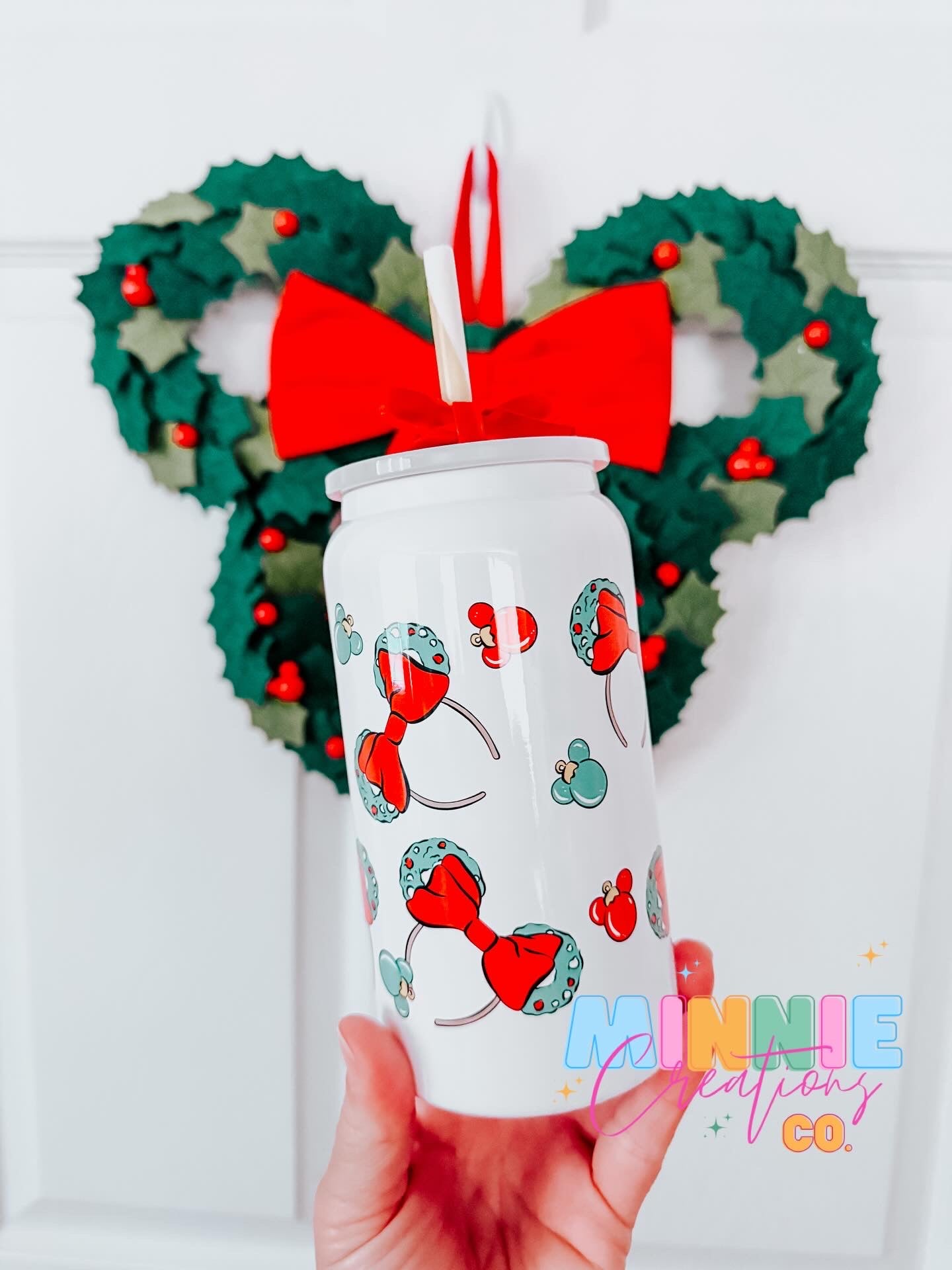 Christmas Wreath White metal Cup | Insulated Beer Can Cups