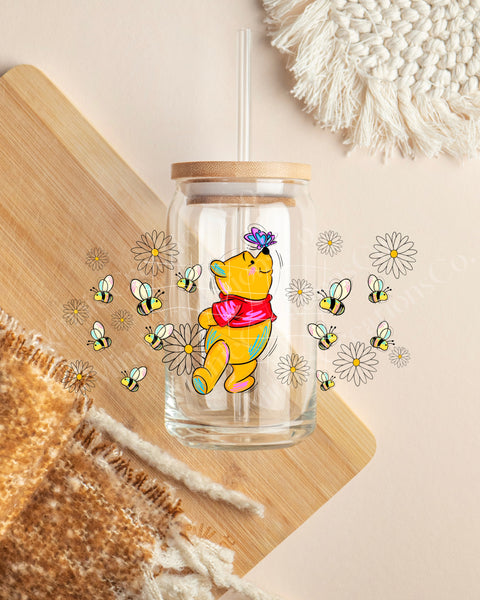 Daisies Bear Glass Can Cup