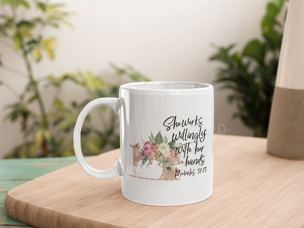 Sewing - She works Willingly with her Hands 11oz & 15oz mug