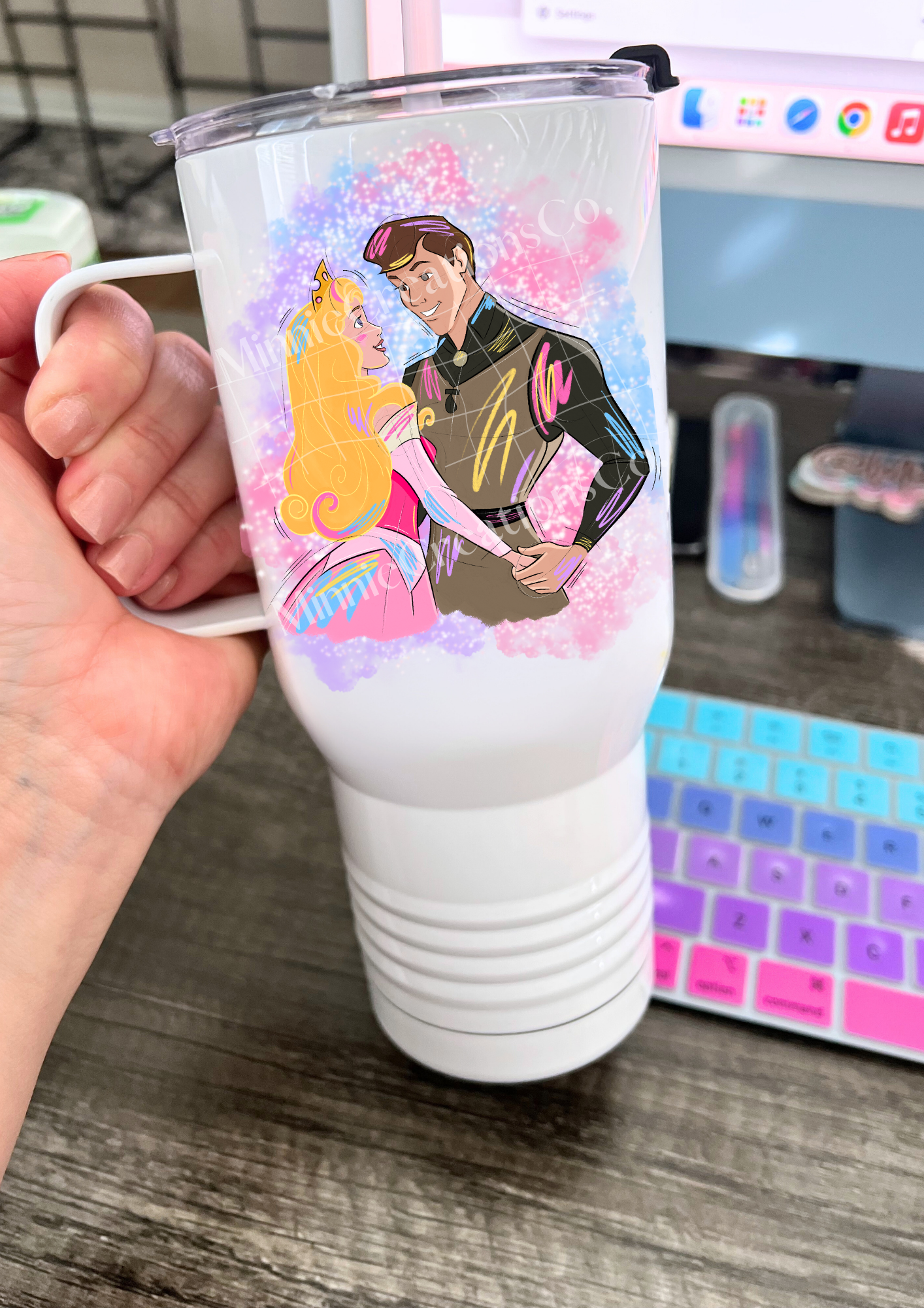 Princess Inspired Insulated Double walled tumbler | Custom 22oz Travel Handle Tumbler