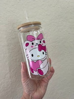 HK Cow Inspired Cow Glass Can cup | HK Kitty Bear Inspired Glass Can cup