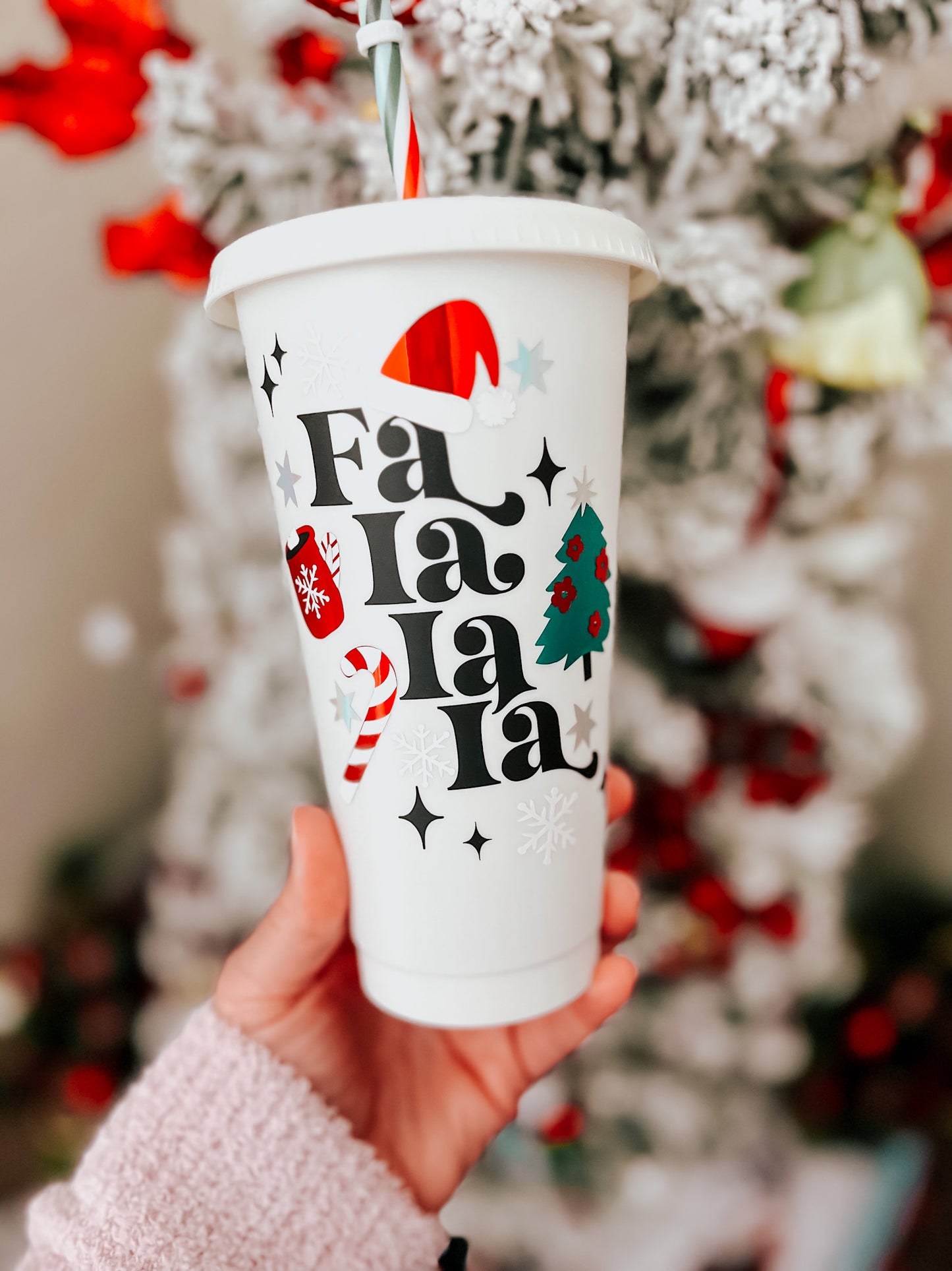 Fa, La, la Christmas Cold Cup | Happy Holidays Vinyl 24oz Cold cups