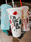 Fa, La, la Christmas Cold Cup | Happy Holidays Vinyl 24oz Cold cups