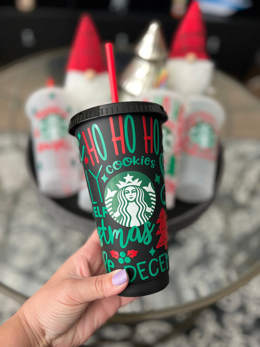 Christmas Cheer full Wrap Black Cup | Christmas wrap Cold cup | Plain No logo Holiday Cheer Cold cups