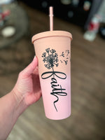 Faith Pink Ombré tumbler | 24oz tumbler | Soft Pink Matte Double walled