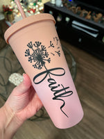 Faith Pink Ombré tumbler | 24oz tumbler | Soft Pink Matte Double walled