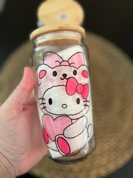 Bear Kitty Inspired Sublimation Glass cup