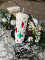 Retro Christmas tumbler | Holidays Retro style 24oz tumbler Matte Double walled | Festive Retro design holiday cheer tumbler