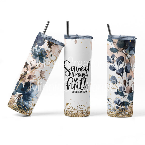 Navy Floral Christian Verse 20oz Skinny Tumblers