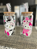 HK Cow Inspired Cow Glass Can cup | HK Kitty Bear Inspired Glass Can cup