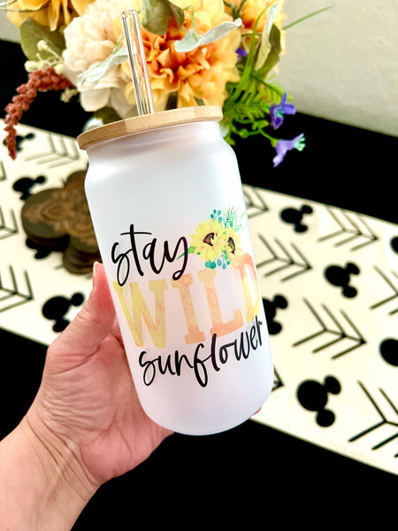 Stay Wild Sunflower Glass cup