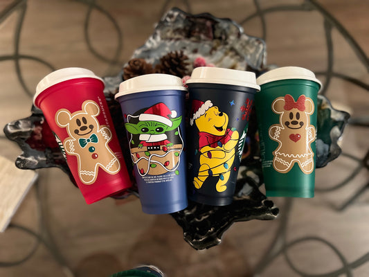 Christmas Color changing 16 oz. Hot cups | Gingerbreads Mouse Festive| Grogu 16oz. Hot Cups reusable | Winnie the Pooh hot cup